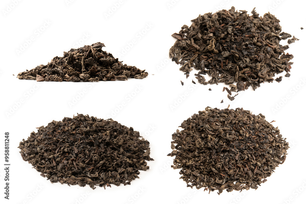 Dried tea leaves isolated on a white background.