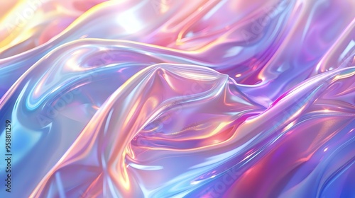 A flowing abstract background featuring smooth, iridescent swirls in pastel hues of pink, purple, and blue. Ideal for use in creative projects, digital designs, or as a modern art display.