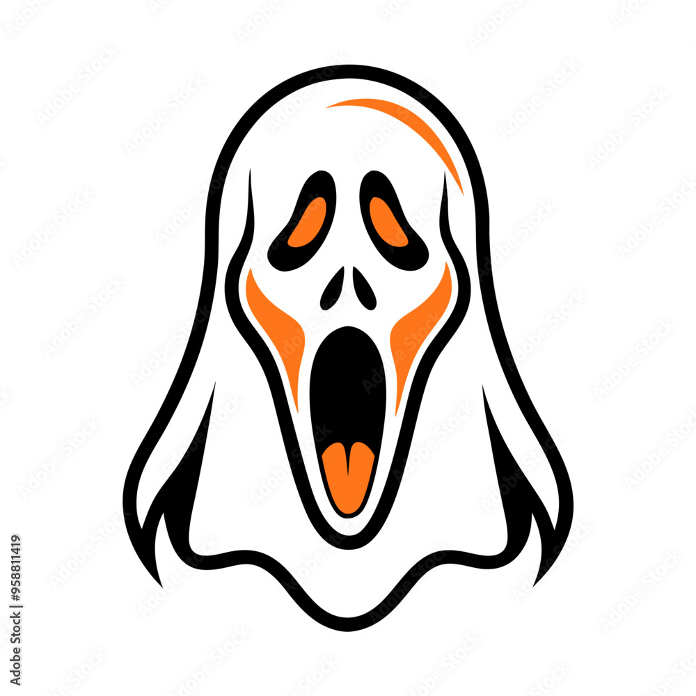 Screaming ghost face, Halloween character, vector art Screaming ghost face, Halloween character, vector art
