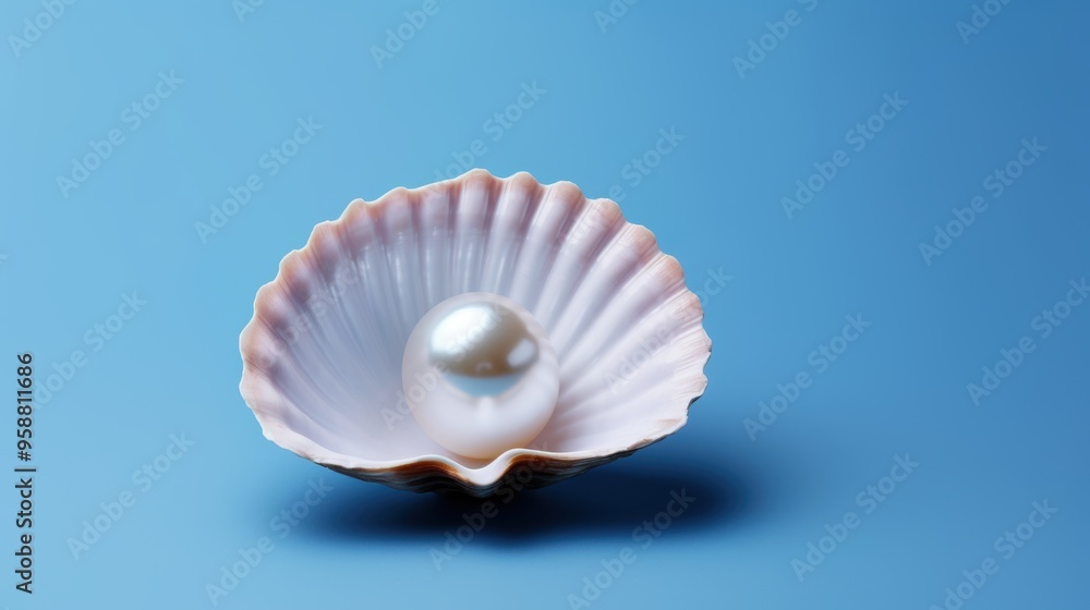 A shell with a precious pearl on a vibrant blue background A shell with a precious pearl on a vibrant blue background