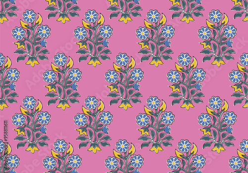 INDIAN TRADITIONAL FLORAL BLOCK PRINT DESIGN AJRAKH PRINTS BATIK PRINTS SANGANER JAIPUR SEAMLESS PATTERNS 