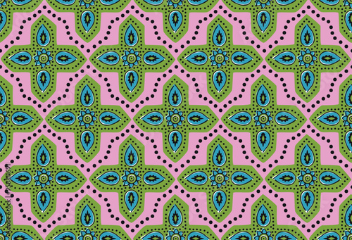 ARABESQUE TILE PATTERN AJRAKH PATTERN AND BLOCK PRINT BATIK PRINT BACKGROUND DIGITAL PRINTING TEXTILE PATTERN