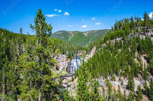 Yellowstone National Park Gibbon Waterfall Overlook in summer of 2024