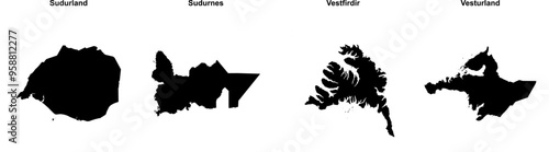 Sudurland, Sudurnes, Vestfirdir, Vesturland outline maps