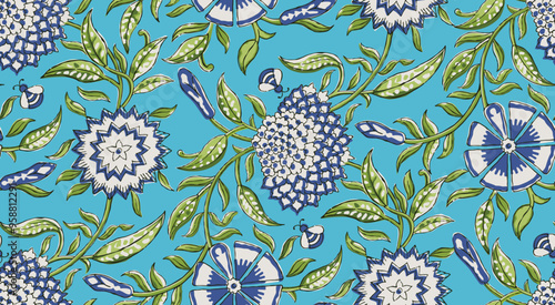 HAND DRAWN MUGHAL FLORAL JAIPUR PRINTS SEAMLESS PRINT DIGITAL PATTERN IN VECTOR