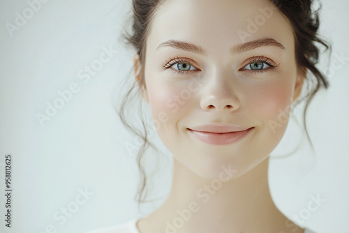 A beautiful woman close-up, facial skin care display