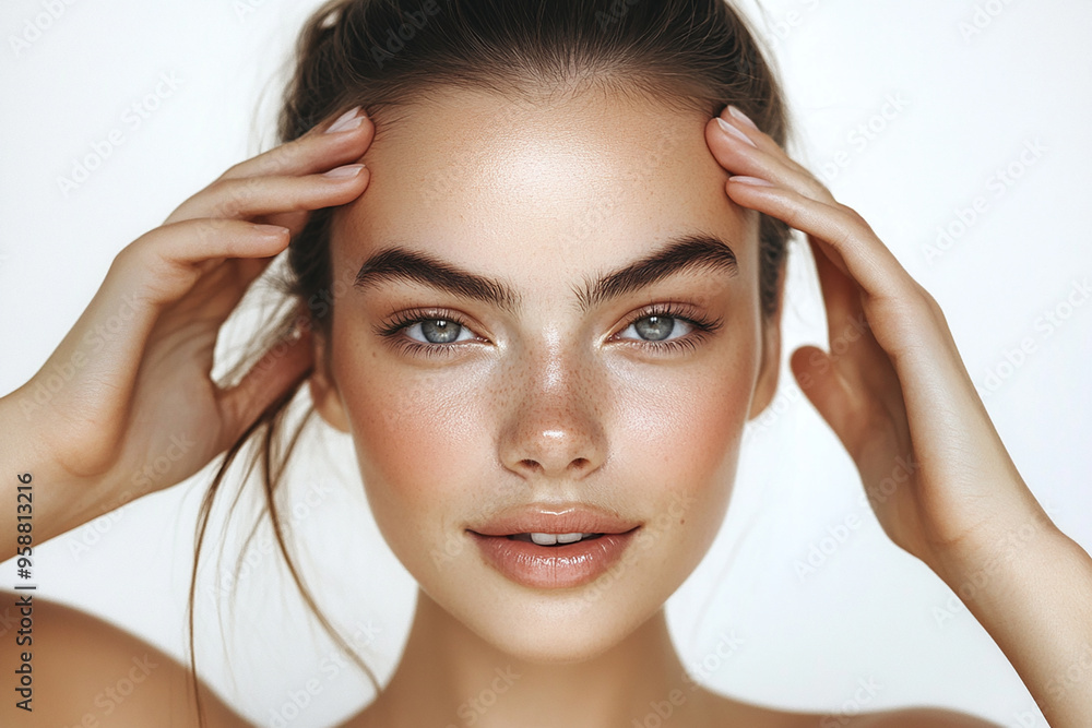 A beautiful woman close-up, facial skin care display A beautiful woman close-up, facial skin care display