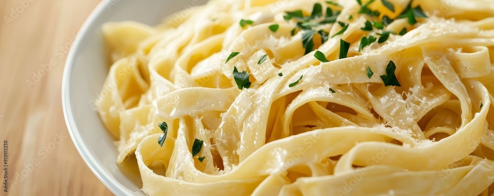 Fettuccine in a smooth cream sauce, simple and elegant pasta dish, 3D illustration Fettuccine in a smooth cream sauce, simple and elegant pasta dish, 3D illustration