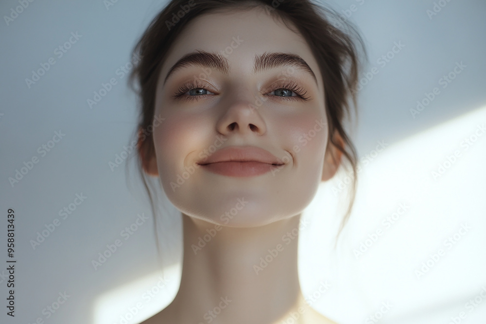 A beautiful woman close-up, facial skin care display