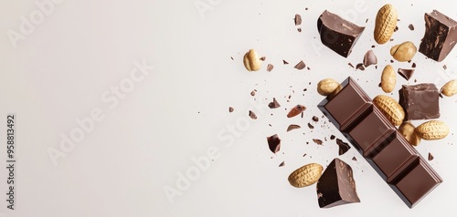 Wallpaper Mural Floating chocolate bars with peanuts and shards of chocolate, isolated on white, 3D illustration Torontodigital.ca