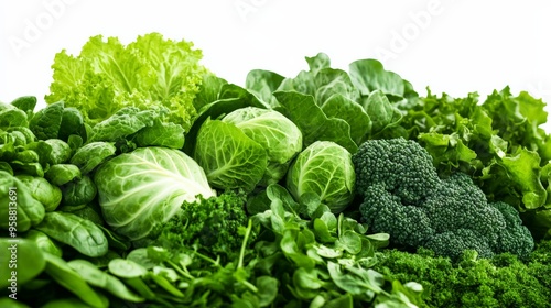 A vibrant assortment of leafy green vegetables, including lettuce, spinach, and broccoli, representing fresh and healthy eating.