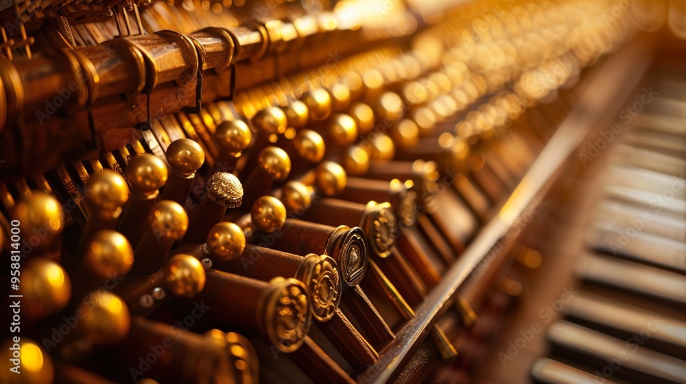 Close-up of the intricate mechanism of a grand piano, with the hammers and dampers visible. Close-up of the intricate mechanism of a grand piano, with the hammers and dampers visible.