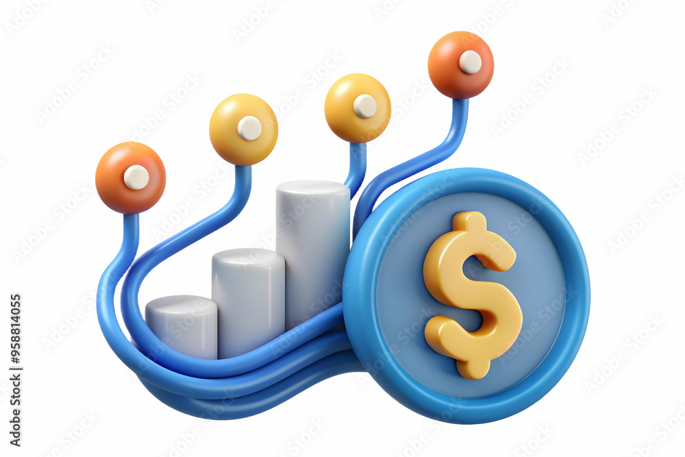 AI Powered Data Stream with Dollar Sign - Vector Illustration of Data Flowing into Financial Cost Management, Concept of AI Technology in Business AI Powered Data Stream with Dollar Sign - Vector Illustration of Data Flowing into Financial Cost Management, Concept of AI Technology in Business