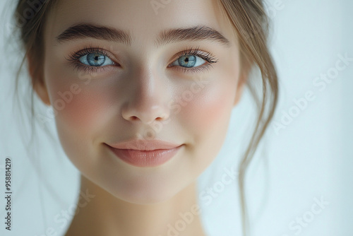 A beautiful woman close-up, facial skin care display