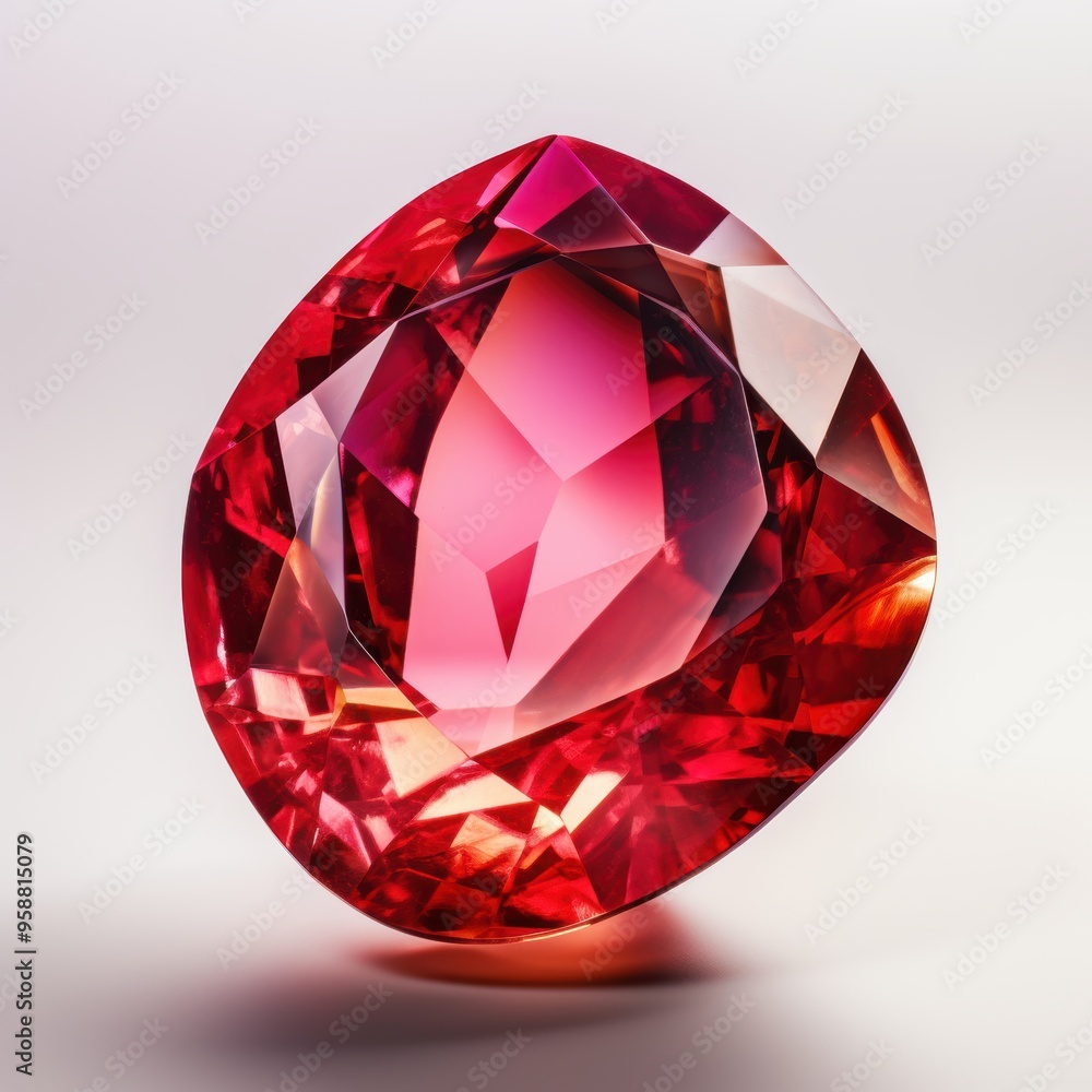 A beautiful red ruby diamond is sitting elegantly on a white surface A beautiful red ruby diamond is sitting elegantly on a white surface