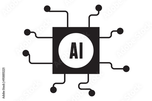 Artificial intelligence AI processor chip vector icon symbol. AI system icon illustration vector