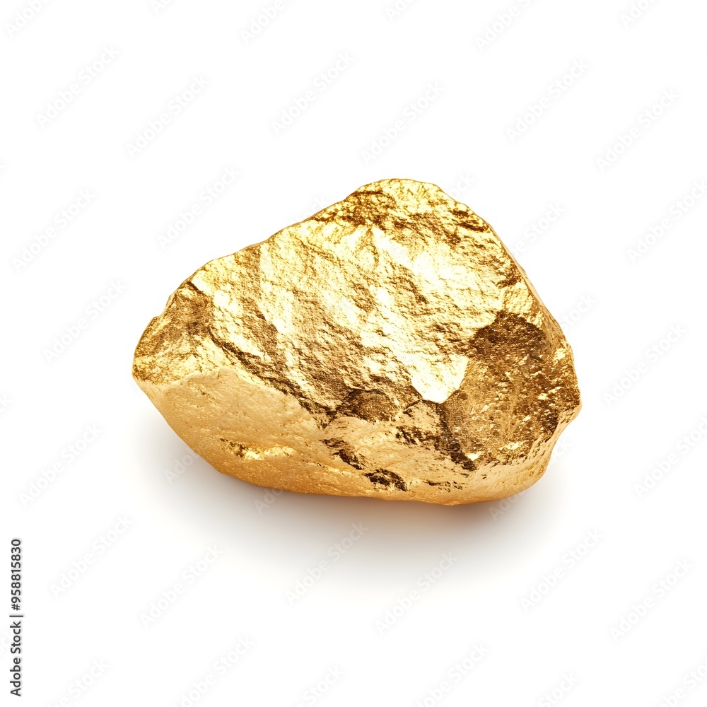 Obraz premium Sophisticated Gold Nugget on White Background with Clear Detailed Macro Perspective
