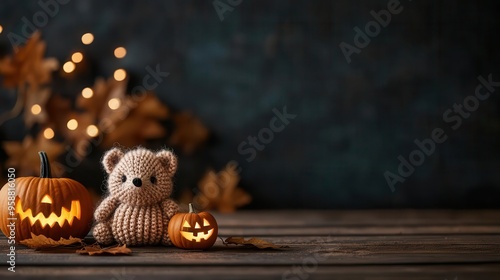 Spooky hedgehog knitting with glow-in-the-dark yarn, creating Halloween decorations, Halloween knitting, cute and spooky photo