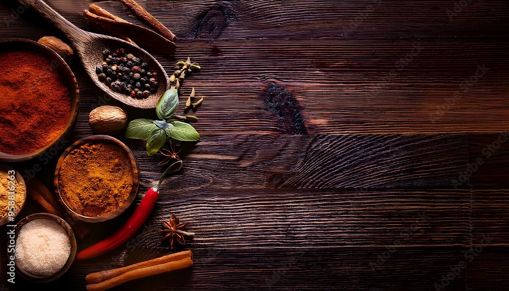 wooden background with spices wooden background with spices