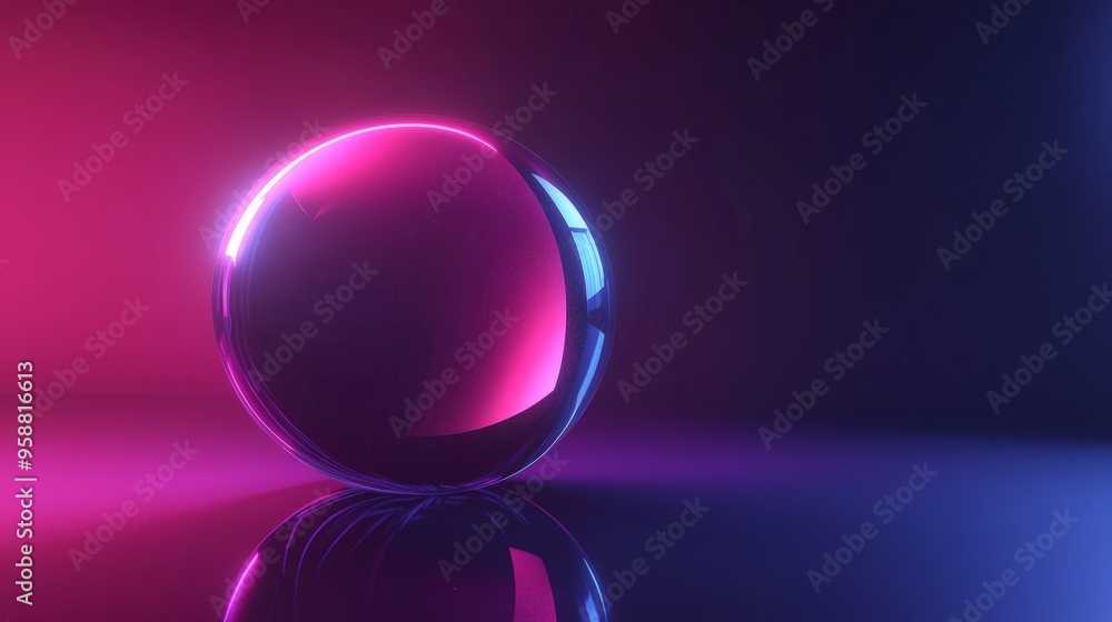 Neon-lit reflective sphere in a gradient-lit environment Neon-lit reflective sphere in a gradient-lit environment
