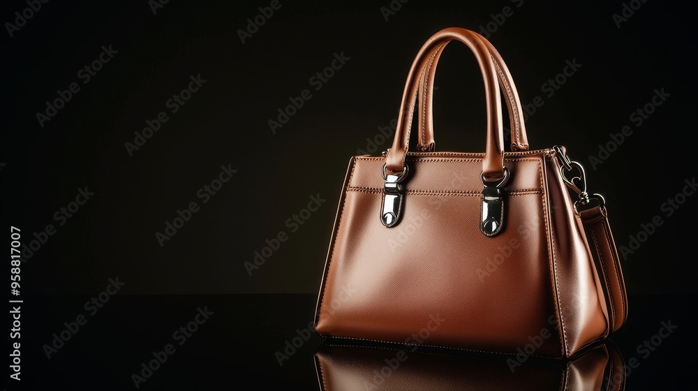 This stock image features a leather handbag and a minimalistic backdrop. This stock image features a leather handbag and a minimalistic backdrop.
