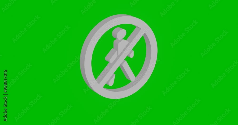 Animation of rotation of a white pedestrian traffic prohibited sign with shadow. Simple and complex rotation. Seamless looped 4k animation on green chroma key background Animation of rotation of a white pedestrian traffic prohibited sign with shadow. Simple and complex rotation. Seamless looped 4k animation on green chroma key background