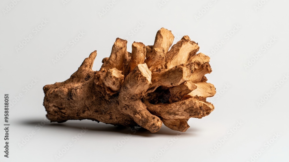 Close-up of a fresh sunchoke tuber on a plain background, showcasing its unique texture and organic pattern. Close-up of a fresh sunchoke tuber on a plain background, showcasing its unique texture and organic pattern.