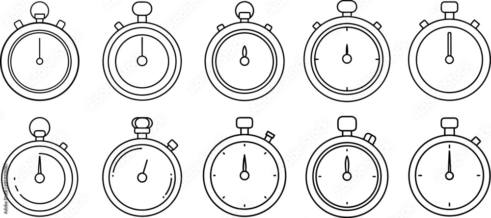Set of Stopwatch icon linear silhouettes vector Set of Stopwatch icon linear silhouettes vector