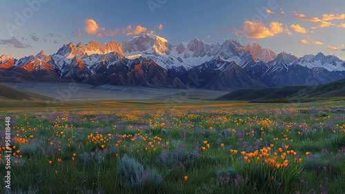 the Qinghai Tibet Plateau in the evening.