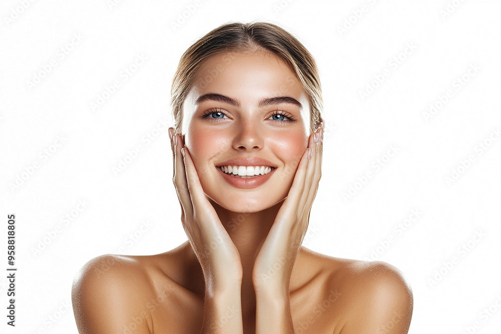 A beautiful woman close-up, facial skin care display A beautiful woman close-up, facial skin care display