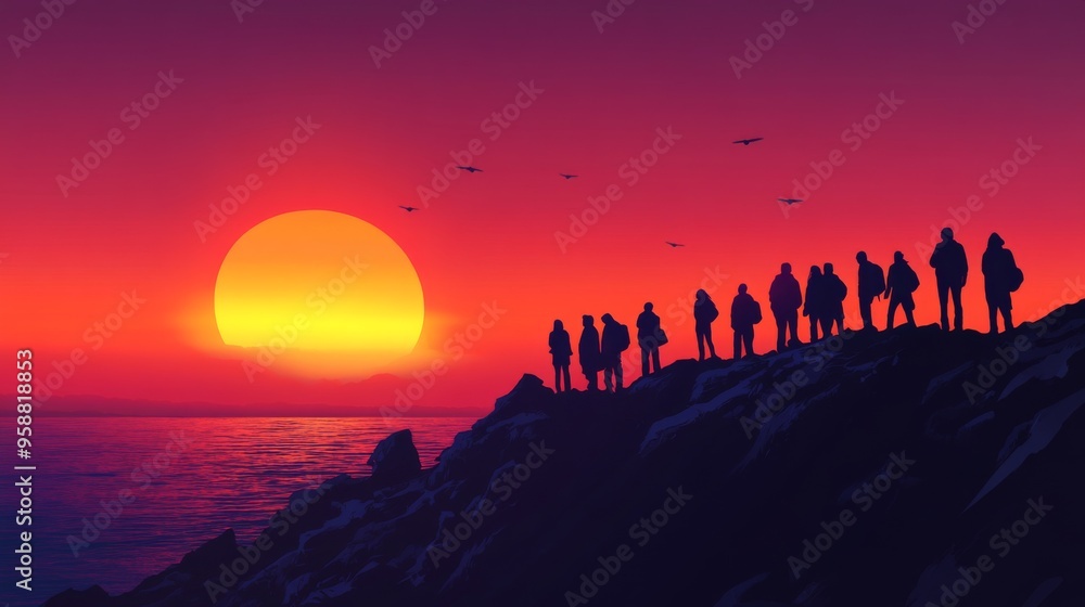 Sunset Silhouettes on Rocky Cliffs Sunset Silhouettes on Rocky Cliffs