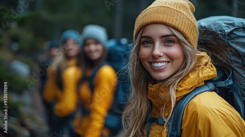 a group of fit and active people resting after doing exercise in nature taking selfie