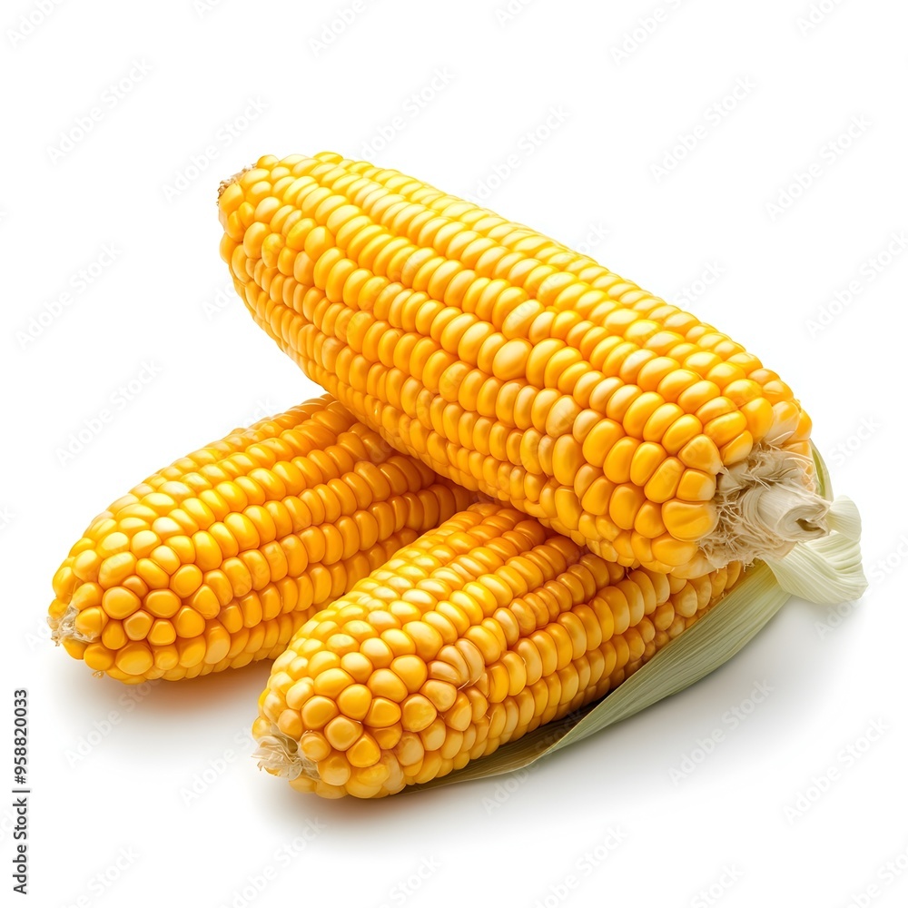 Closeup of Perfect Corn Cob Kernels on White Background Closeup of Perfect Corn Cob Kernels on White Background