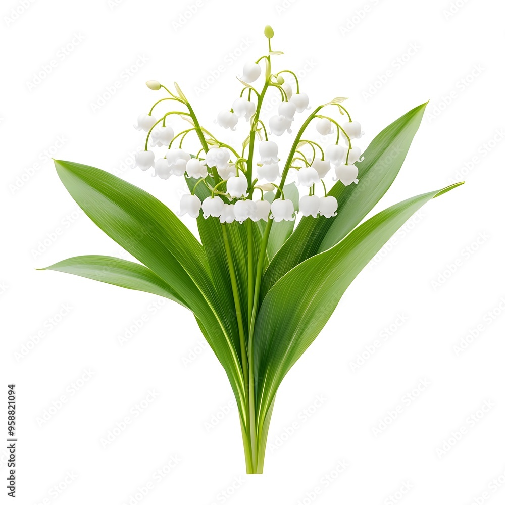 Fototapeta premium Pristine Lily of the Valley Blooms on White Background