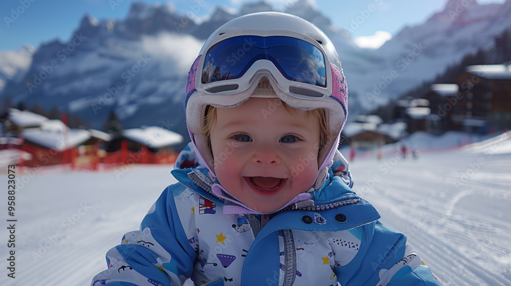baby on ski in the swiss alps baby on ski in the swiss alps