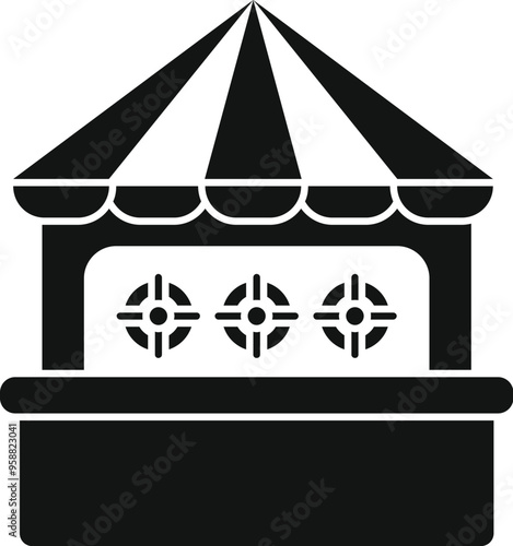 Shooting gallery funfair tent with targets for shooting game icon simple style