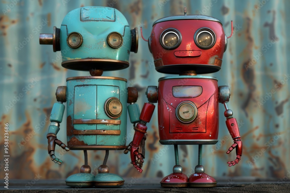 Robots standing next to each other on a table Robots standing next to each other on a table