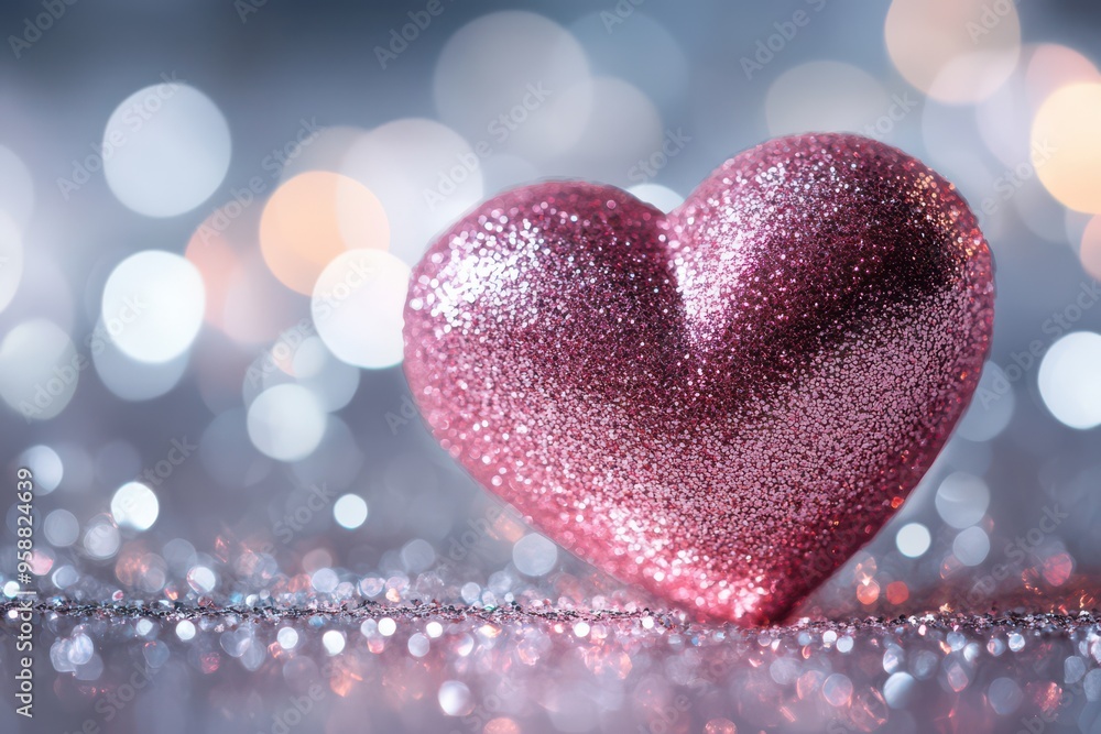 Obraz premium Glittering Pink Heart with Silver Bokeh