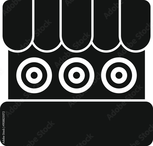 This simple vector icon represents a shooting gallery booth found at amusement parks and carnivals