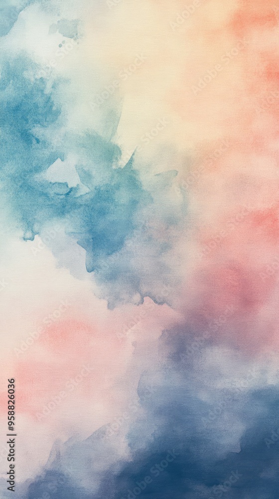 A soft, dreamy watercolor background blending blue, pink, and cream hues, perfect for invitations or artistic projects. A soft, dreamy watercolor background blending blue, pink, and cream hues, perfect for invitations or artistic projects.