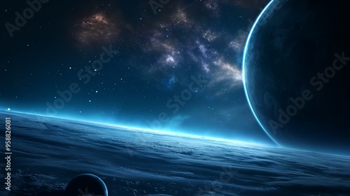 Fototapeta Naklejka Na Ścianę i Meble -  futuristic theme abstract background, ambient sci-fi fantasy space journey landscape,  star celestial