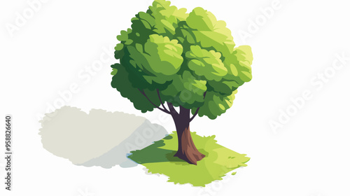 Isometric Green Tree Icon with Tall Lush Poplar Tree