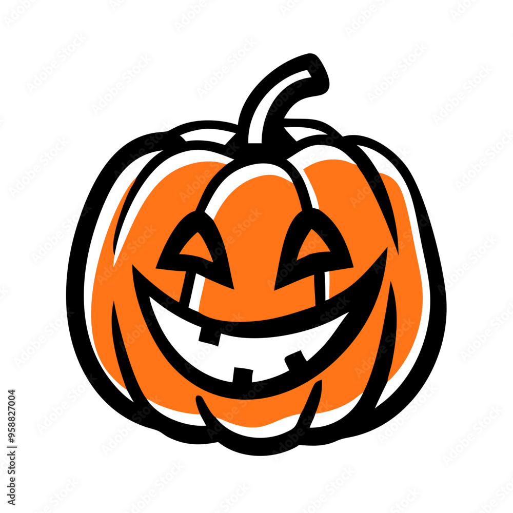 Jack-o'-lantern illustration, orange and white, Halloween decoration