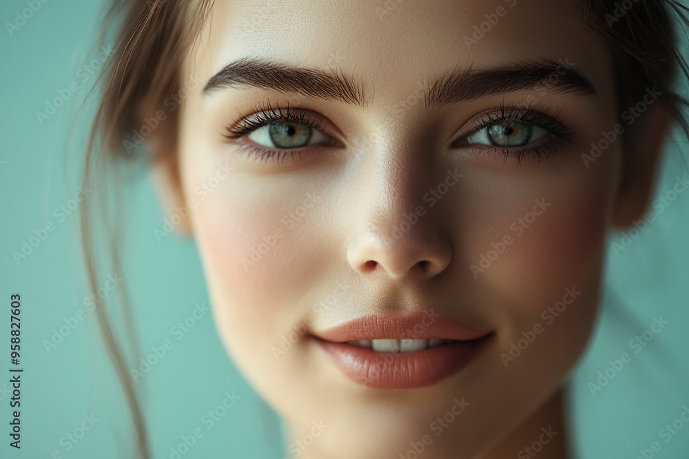 Fototapeta premium A beautiful woman close-up, facial skin care display