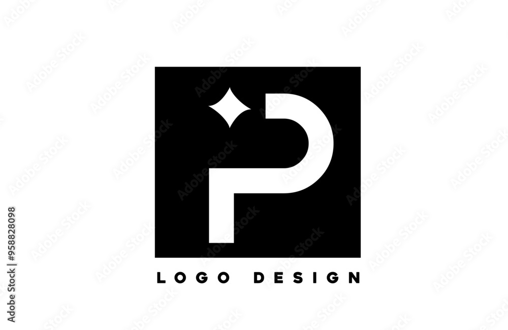 black white P corporate letter alphabet logo icon design with star suitable for a business or company black white P corporate letter alphabet logo icon design with star suitable for a business or company