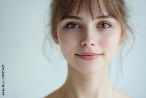 A beautiful woman close-up, facial skin care display