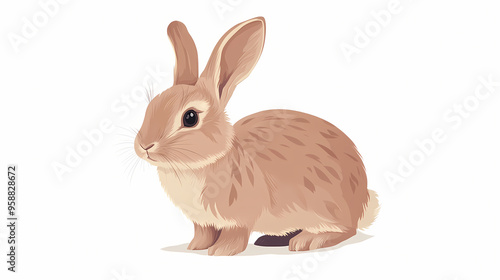 Rabbit isolated on white background, flat design, png. Hyperrealism. Illustration