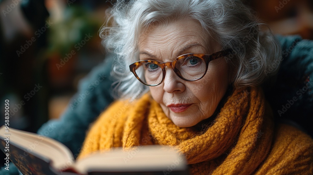 beautiful elderly woman reading book at home having relaxing moment hygge for senior grandmother with reading glasses and captivating book beautiful elderly woman reading book at home having relaxing moment hygge for senior grandmother with reading glasses and captivating book