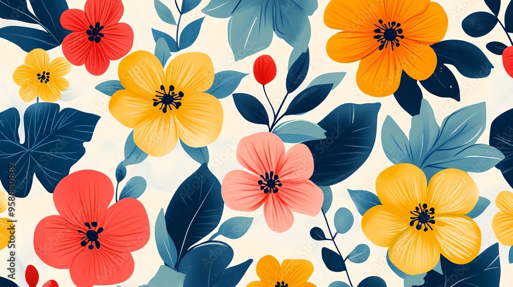 a colorful flower pattern with leaves and flowers on a white background a colorful flower pattern with leaves and flowers on a white background
