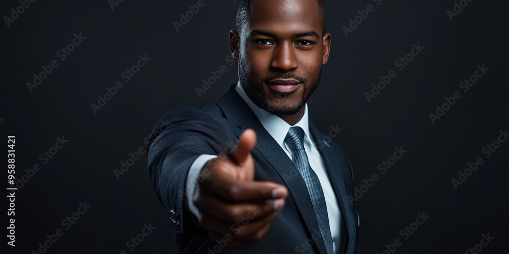 Black male businessman giving a confident handshake Black male businessman giving a confident handshake